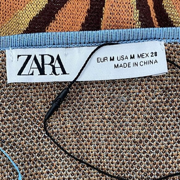 Zara Blue Multicolor Pullover Short Sleeve Soft Poncho Sweater Size Medium M - Picture 3 of 7